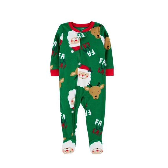Carter's Other - CARTER’S 1-Piece Santa Fleece Footie PJs Green 12M